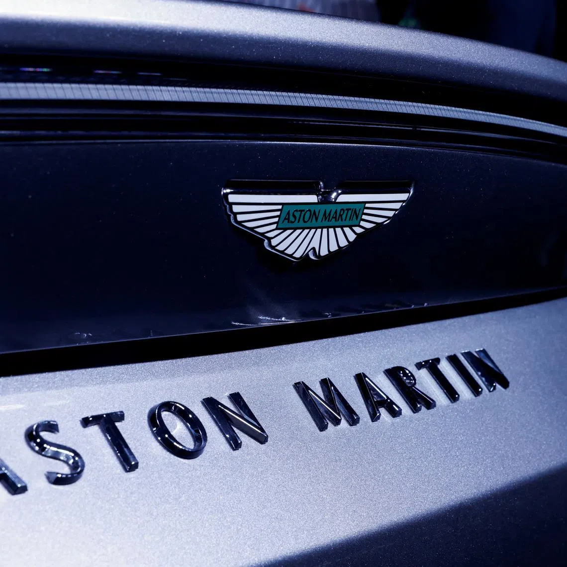 The Aston Martin logo is seen on a Vantage car, a luxury sports car, during its launch in New Delhi, India, August 29, 2024. REUTERS/Priyanshu Singh