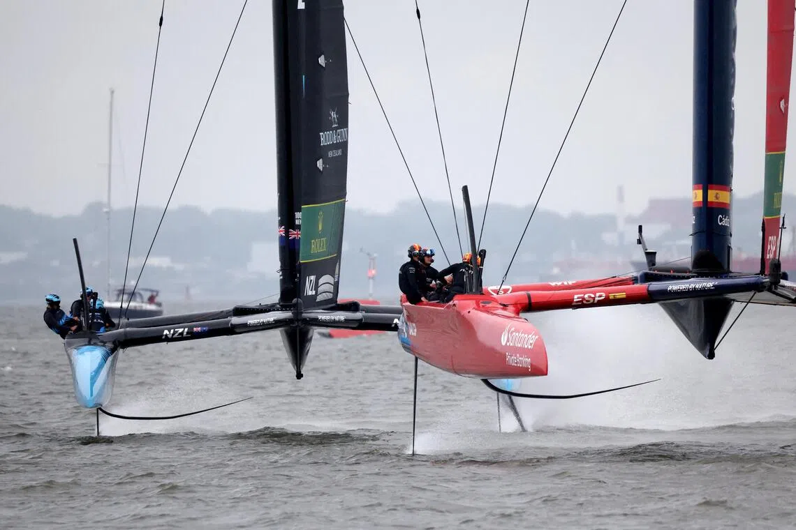 Team Spain and New Zealand in action during the final of SailGP's New York Sail Grand Prix on June 8, 2025.