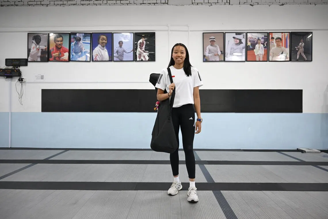 ST20240703_202461829855/dlbag/Shintaro Tay/Kimberly Kwek/
National fencer Kiria Tikanah Abdul Rahman at Blade Club Paya Lebar on July 3, 2024.
For a series titled 'In The Bag' that will show what athletes from different sports carry in their bags. 