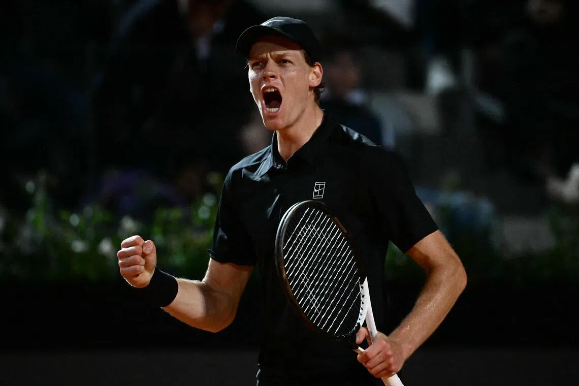 Italy's Jannik Sinner celebrates a point in his semi-final match against Daniil Medvedev on May 15.