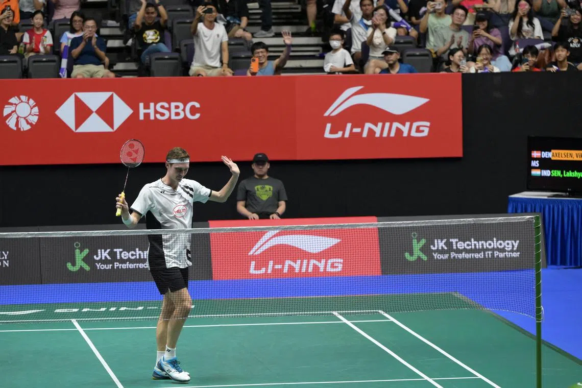 Viktor Axelsen, 30, survived a 63-minute battle against India's Lakshya Sen to progress to the round of 16 at the KFF Singapore Badminton Open on May 29.