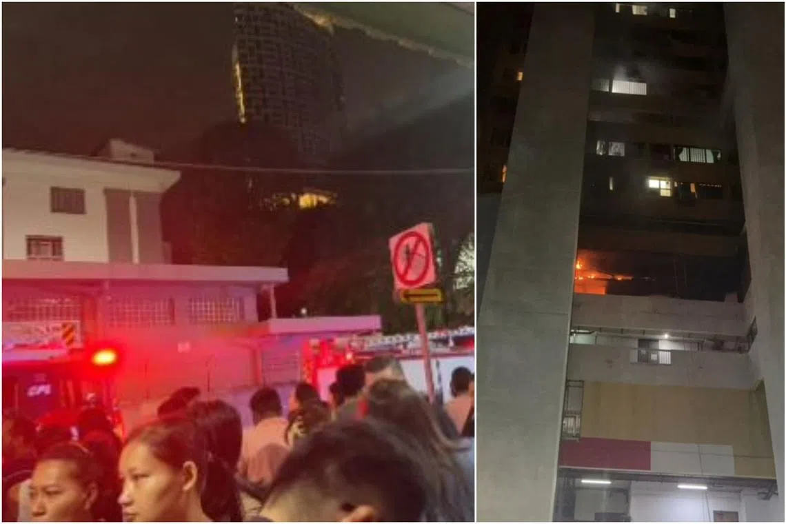 In videos circulated on social media platforms X and Xiaohongshu, people can be seen gathering outside the building in the dark as firefighters arrived.