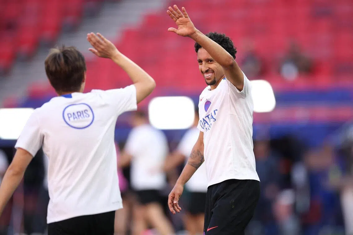 Paris St Germain's Marquinhos during training in Hungary, ahead of the Champions League final against Arsenal on May 30.