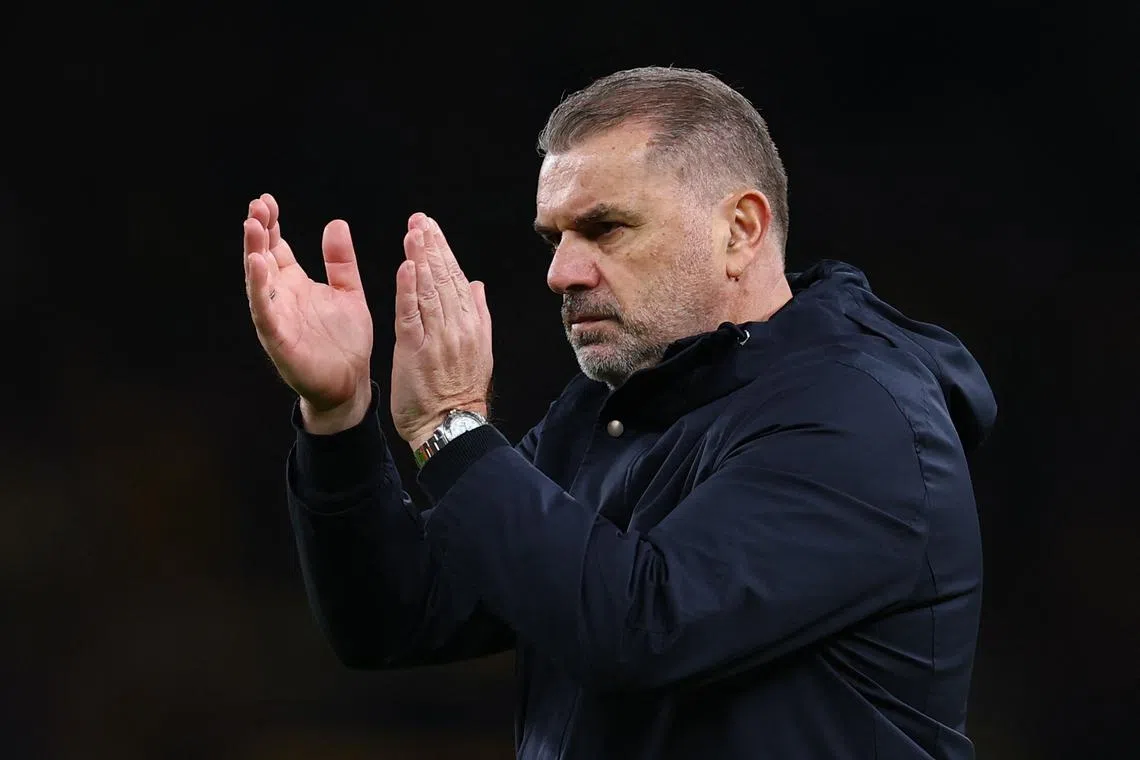 FILE PHOTO: Soccer Football - Europa League - Tottenham Hotspur v IF Elfsborg - Tottenham Hotspur Stadium, London, Britain - January 30, 2025 Tottenham Hotspur manager Ange Postecoglou applauds fans after the match Action Images via Reuters/Matthew Childs/File Photo