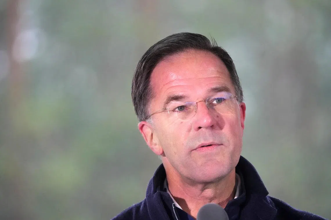 FILE PHOTO: NATO Secretary General Mark Rutte speaks to media during NATO Enhanced Forward Presence battle group \"Resolute Warrior\" military exercise in Adazi, Latvia November 14, 2024. REUTERS/Ints Kalnins/File Photo