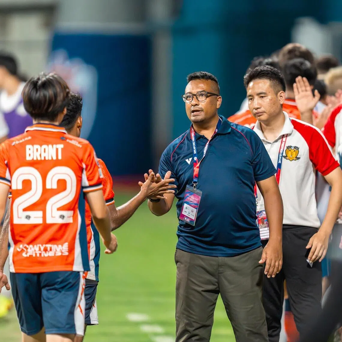 Akbar Nawas (centre) took over from Pannarai Pansiri as Hougang United head coach on April 12 in the 4-1 loss to Lion City Sailors. He has since managed two wins in four matches.