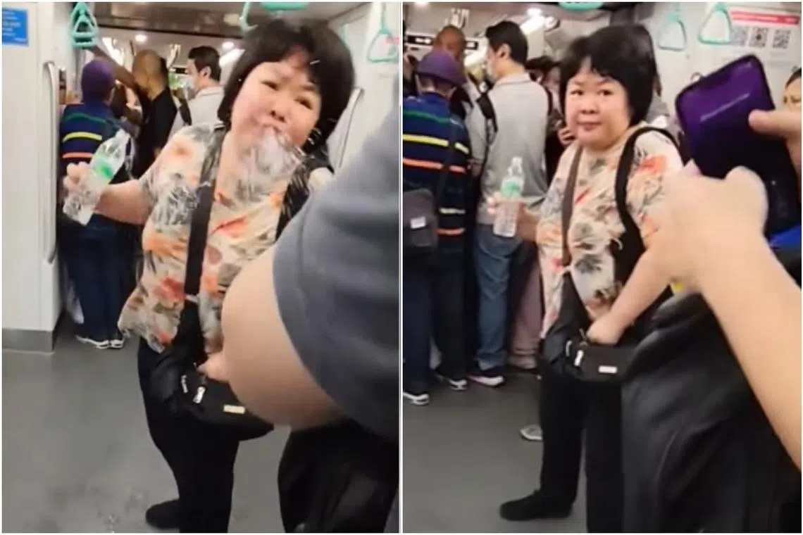 Sabrina Han Meizhen is accused of spitting water at a female passenger, causing annoyance to the latter and other members of the public.