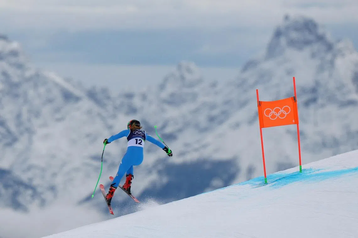 Milano Cortina 2026 Olympics - Alpine Skiing - Women's Downhill Official Training - Tofane Alpine Skiing Centre, Belluno, Italy - February 06, 2026.  Sofia Goggia of Italy in action during training REUTERS/Lisi Niesner