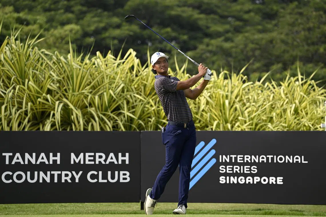 Taichi Kho of Hong Kong during the Asian Tour International Series Singapore at the Tanah Merah Country Club in October 2023.