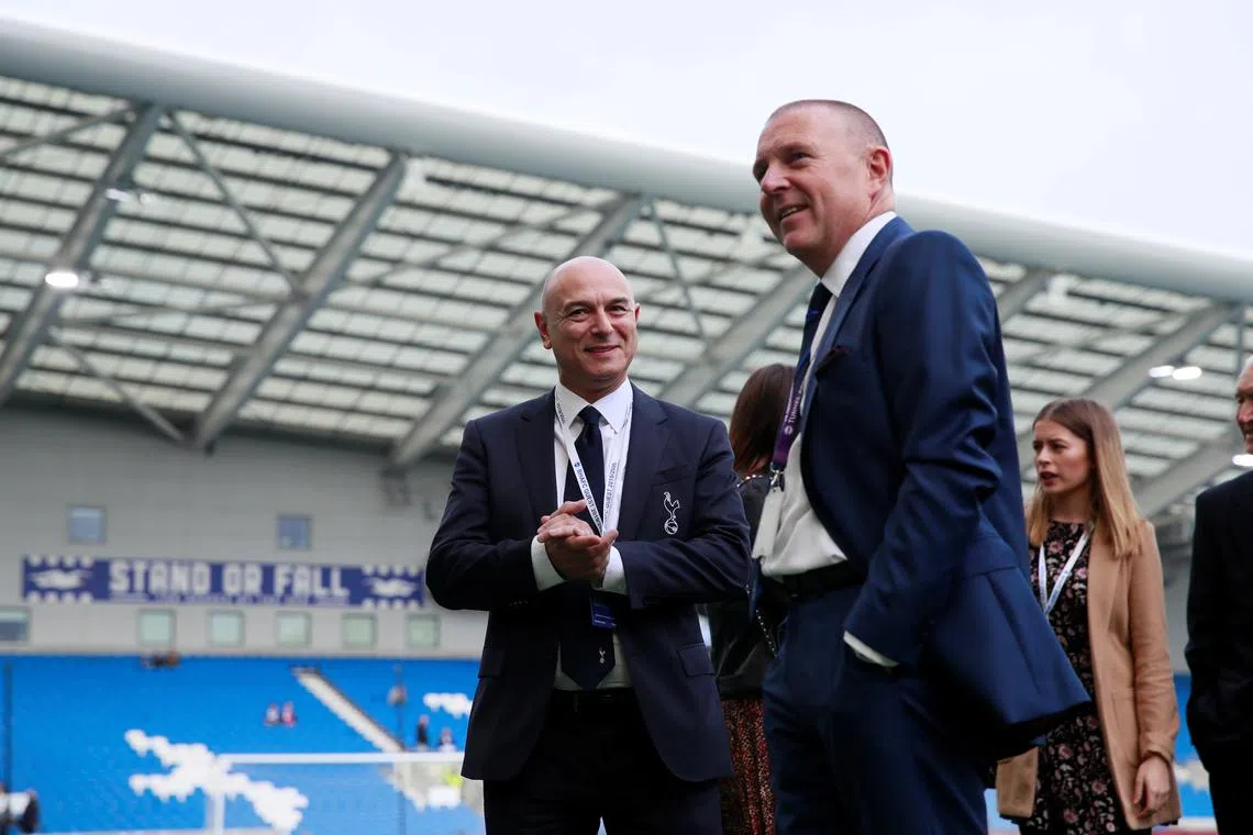 FILE PHOTO: Soccer Football - Premier League - Brighton & Hove Albion v Tottenham Hotspur - The American Express Community Stadium, Brighton, Britain - October 5, 2019  Tottenham Hotspur chairman Daniel Levy and Brighton & Hove Albion chief executive Paul Barber inside the stadium before the match  Action Images via Reuters/Andrew Couldridge/File Photo
