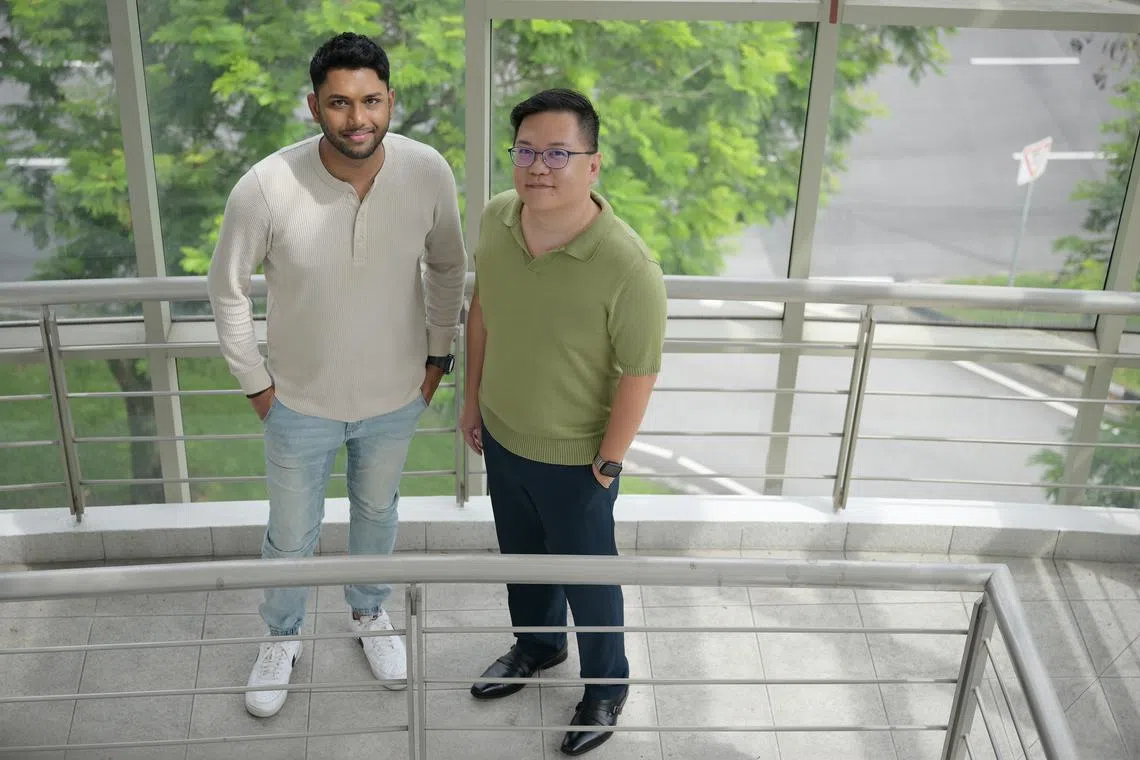 Former DJ Kyrul Ashrie Hans Daud (left) and Richard, a representative from the Singapore Anti-Narcotics Association work together to advocate against the use of drugs.