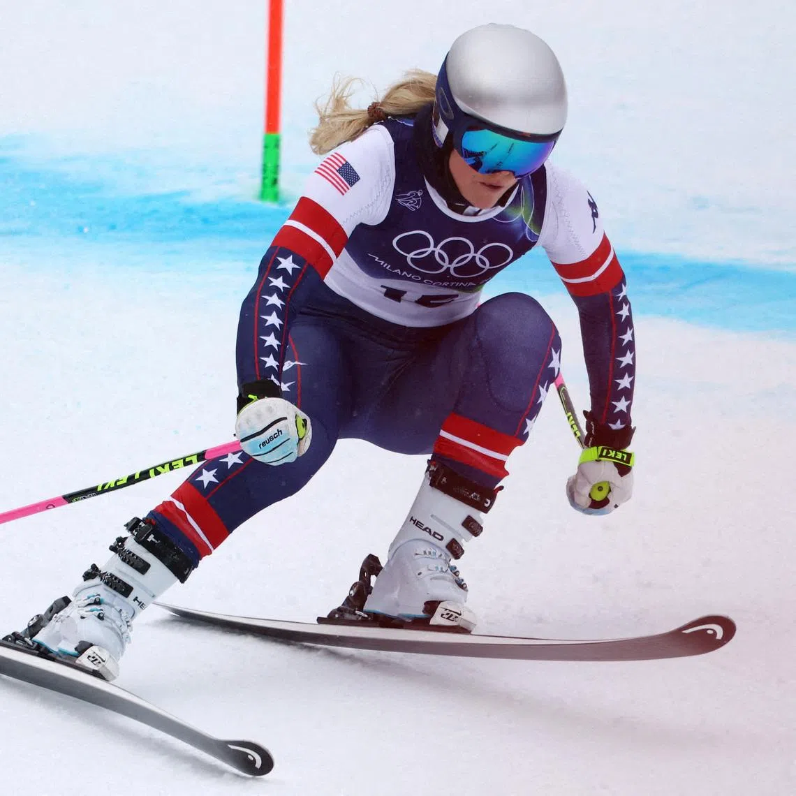 Milano Cortina 2026 Olympics - Alpine Skiing - Women's Downhill 3rd Official Training - Tofane Alpine Skiing Centre, Belluno, Italy - February 07, 2026.  Lindsey Vonn of United States in action during training REUTERS/Lisi Niesner