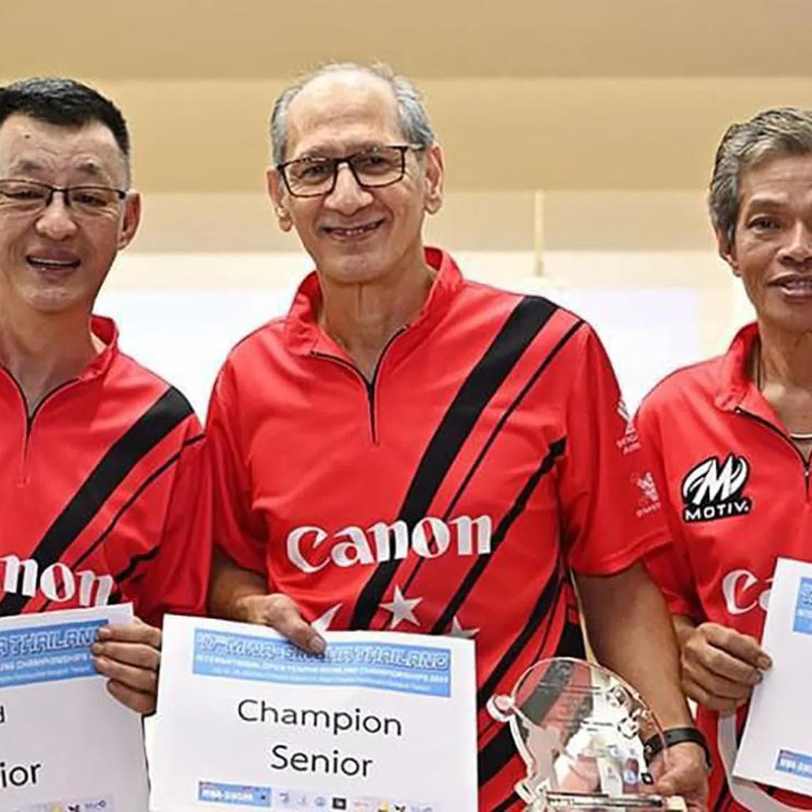 Singapore trio (from left) Nelson Young, Adam Chew and Hairon Awang swept the podium places in Thailand.