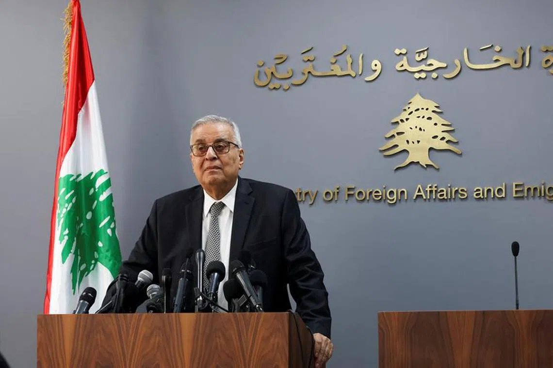 FILE PHOTO: Lebanon's caretaker Foreign Minister Abdallah Bou Habib attends a joint press conference with Iranian Foreign Minister Hossein Amirabdollahian (not pictured) in Beirut, Lebanon September 1, 2023. REUTERS/Emilie Madi/File Photo