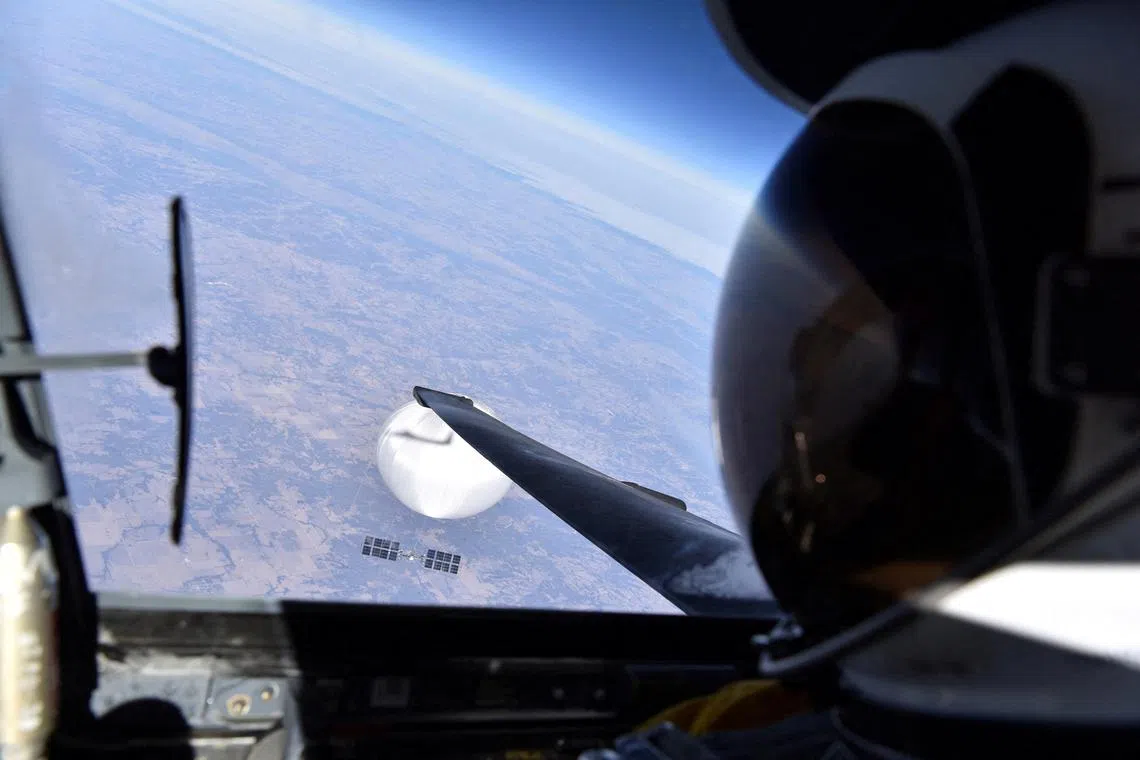 A US Air Force pilot looking at the suspected Chinese surveillance balloon over the central continental United States on Feb 3, 2023.