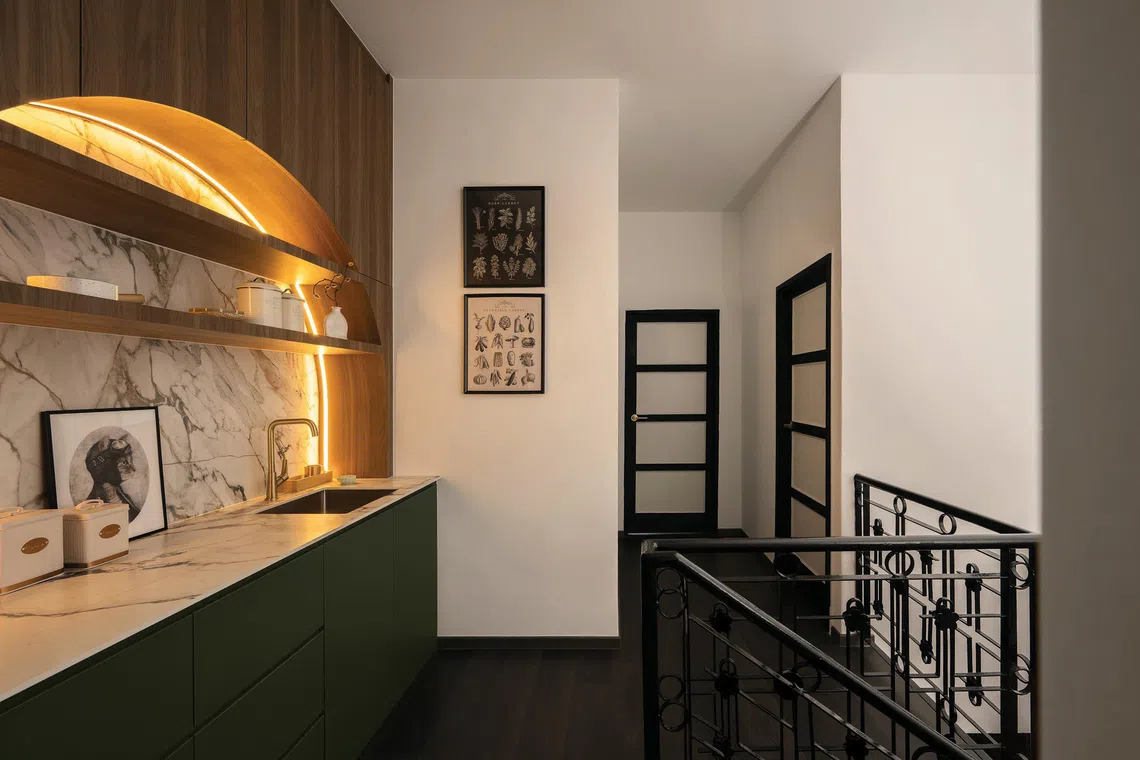 At the top of the stairs is a stylish dry pantry on the second floor – the owner’s favourite spot in the house.  