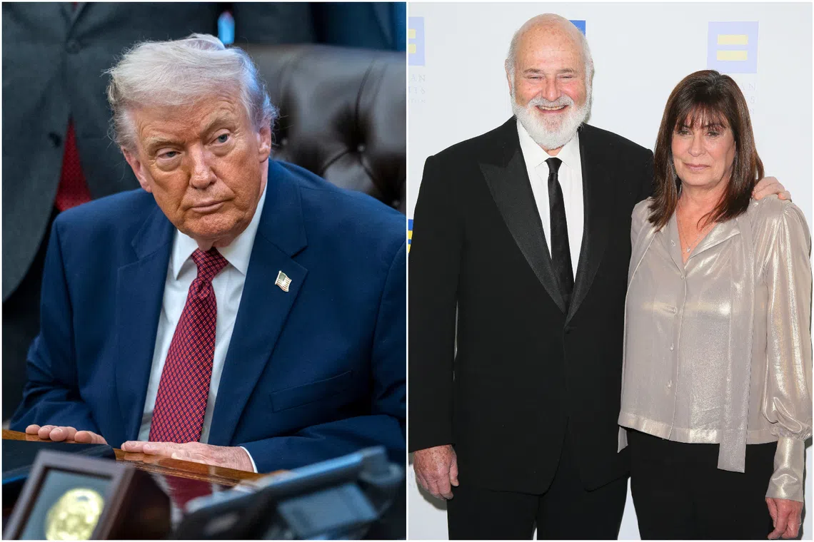 US President Donald Trump (left) issued a post on his Truth Social platform mocking the deaths of Mr Rob Reiner and his wife Michele.