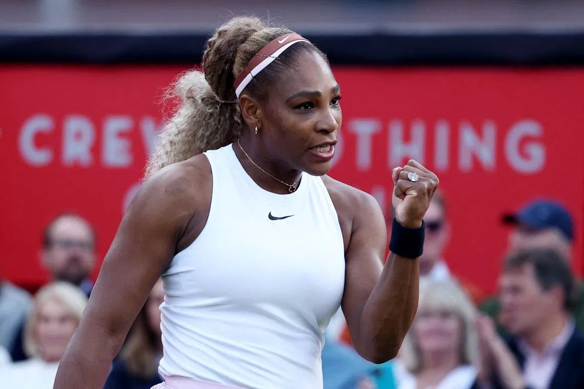 Tennis - Queen's Club Championships - Queen's Club, London, Britain - June 9, 2026 Serena Williams of the U.S. reacts during her round of 16 doubles match with Canada's Victoria Mboko against Nicole Melichar-Martinez of the U.S. and New Zealand's Erin Routliffe REUTERS/Toby Melville