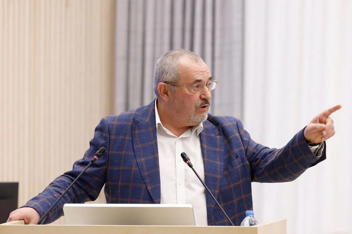 Boris Nadezhdin, a representative of Civil Initiative political party who plans to run for Russian president in the March 2024 election, speaks during a session of the Central Election Commission in Moscow, Russia February 8, 2024. REUTERS/Maxim Shemetov