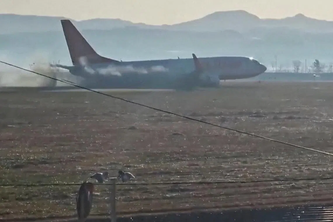 A video showed the plane skidding off the runway as smoke streamed out from the engines, before crashing into a wall and exploding in flames.