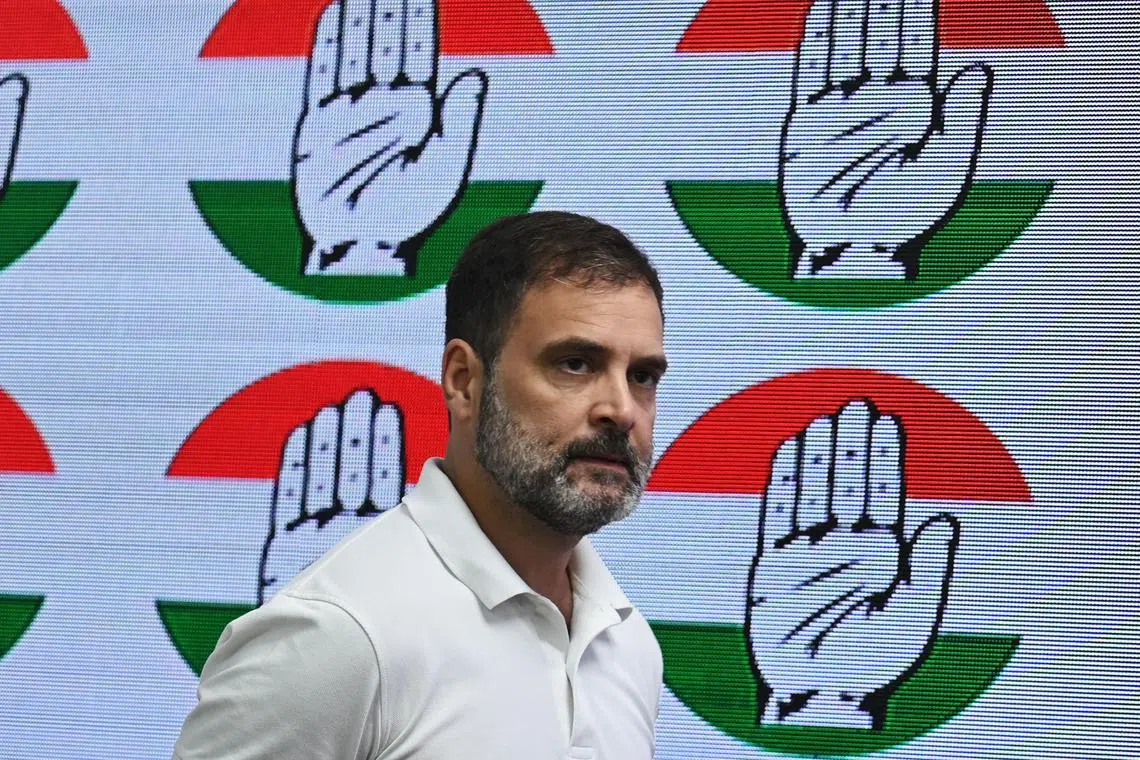India's Congress party leader Rahul Gandhi arriving for a media briefing at the party headquarters in New Delhi last Friday.