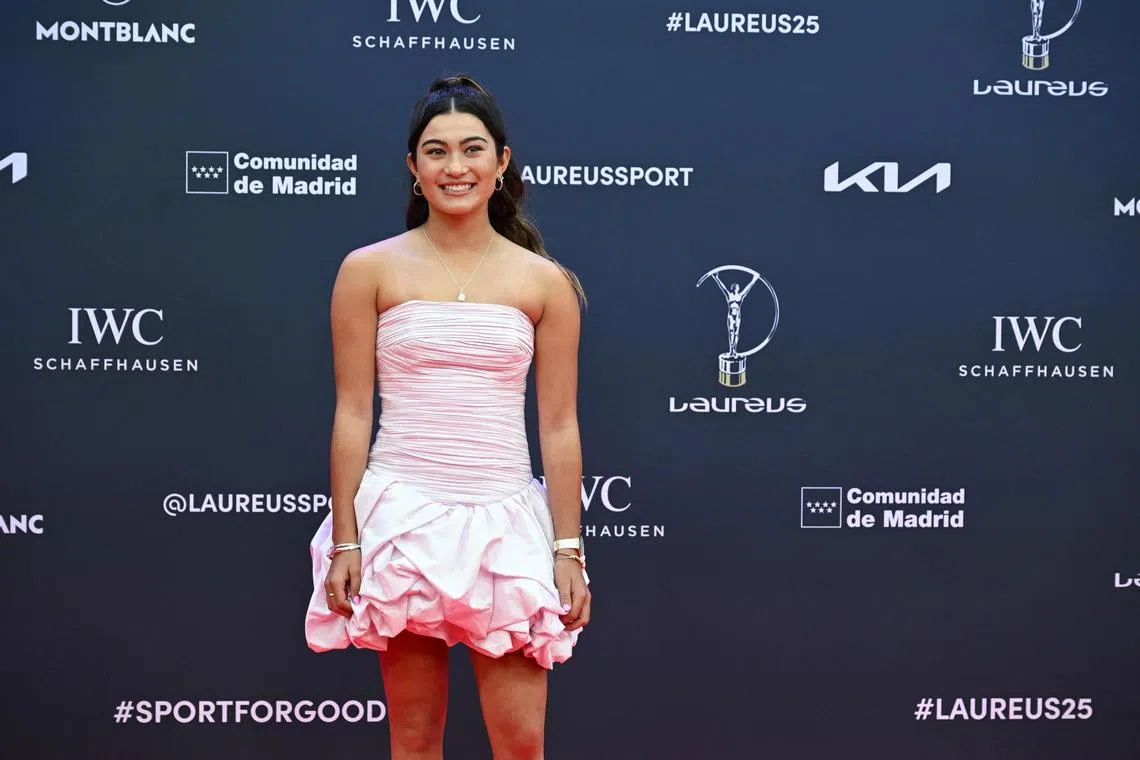 Australian skater Arisa Trew poses on the Red Carpet ahead of the 26th Laureus World Sports Awards gala in Madrid on April 21, 2025. 