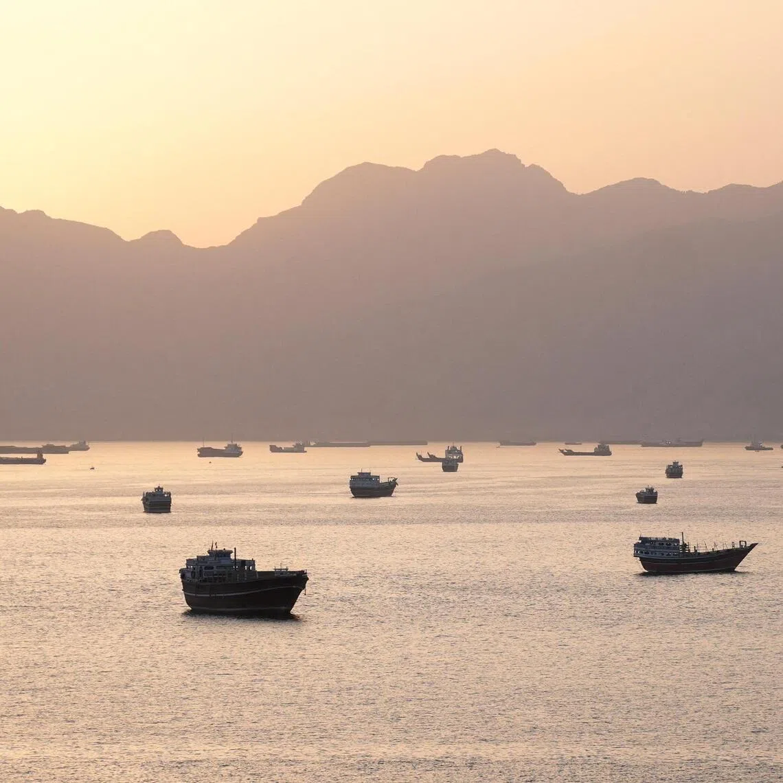 Ships and boats in the Strait of Hormuz off, Musandam, Oman, on May 1.