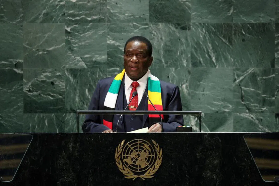 FILE PHOTO: President of Zimbabwe Emmerson Dambudzo Mnangagwa addresses the 78th Session of the U.N. General Assembly in New York City, U.S., September 21, 2023. REUTERS/Brendan McDermid/File Photo