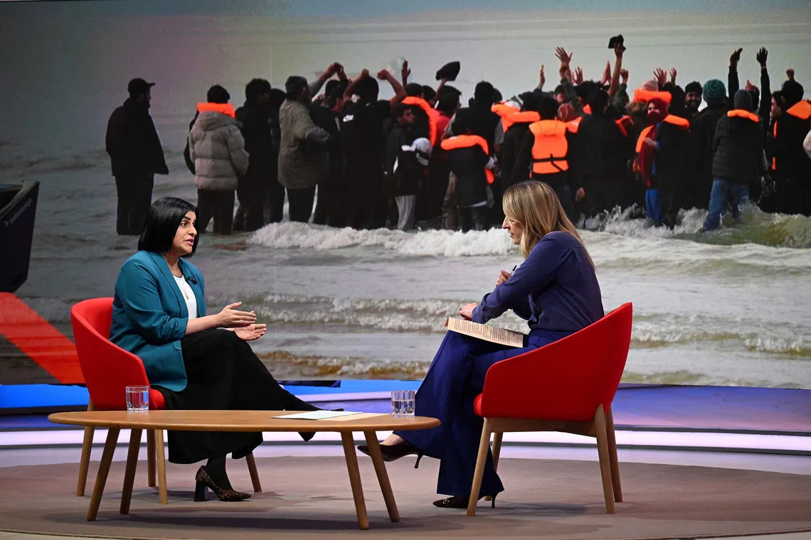 British Home Secretary Shabana Mahmood appears on Sunday with Laura Kuenssberg at the BBC in London, Britain, November 16 2025 in this handout image. Jeff Overs/BBC/Handout via REUTERS    THIS IMAGE HAS BEEN SUPPLIED BY A THIRD PARTY. NO NEW USES AFTER 21 DAYS. NO RESALES. NO ARCHIVES. MANDATORY CREDIT