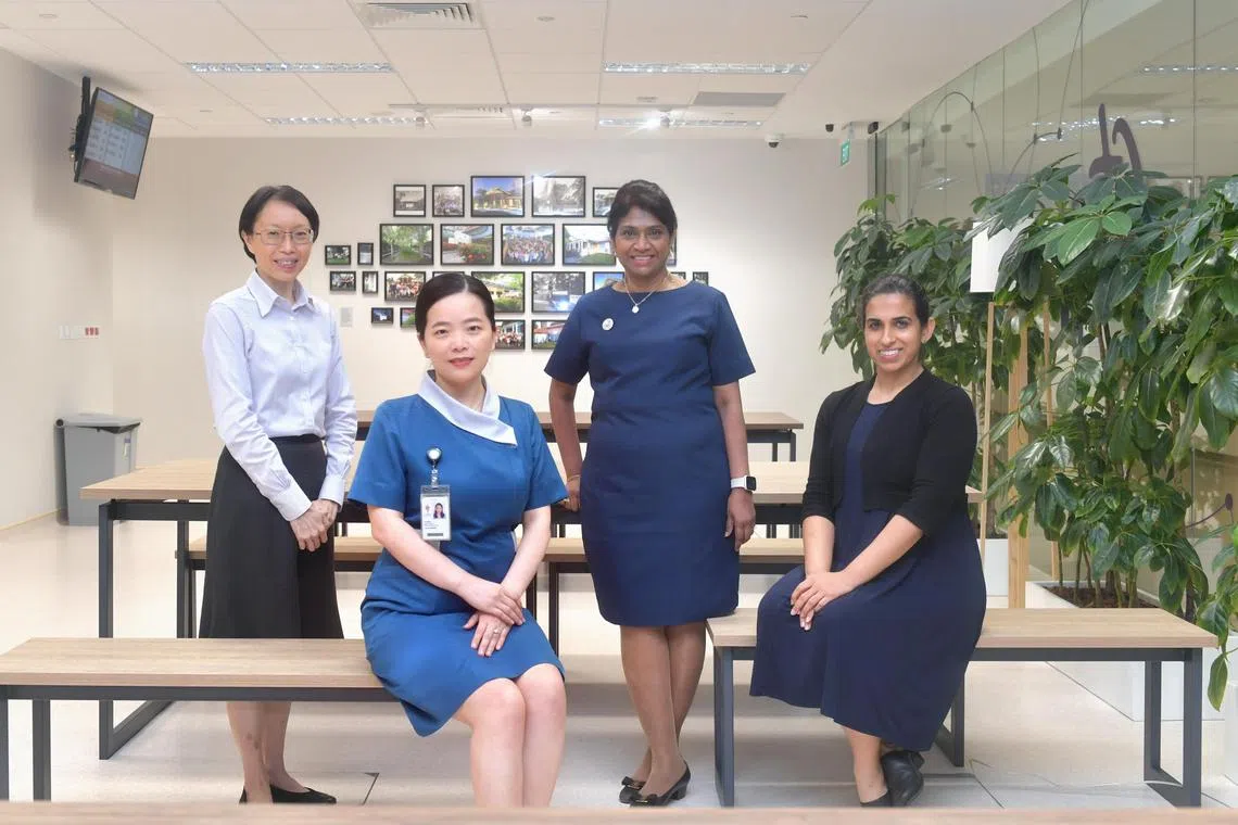 jtttsh15 / ST20221215_202217840369 / Alphonsus Chern // From left: Senior Author of DYNAMIC Cohort Study, Adjunct Associate Professor Angela Chow, Head and Senior Consultant, Department of Preventive and Population Medicine, Tan Tock Seng Hospital; Ms Ye Xiuhua, Nurse Clinician, Tan Tock Seng Hospital; Ms Karen Gomathy Rajoo, Deputy Director of Nursing (Specialist Outpatient Clinics), Tan Tock Seng Hospital; Principal Investigator and First Author of DYNAMIC Cohort Study, Dr Sapna P. Sadarangani, Consultant, National Centre for Infectious Diseases.