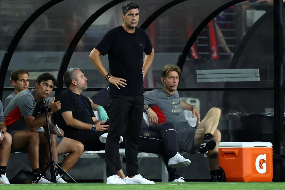 AC Milan head coach Paulo Fonseca during the pre-season friendly against Barcelona at M&T Bank Stadium on Aug 6, 2024 in Baltimore, Maryland.