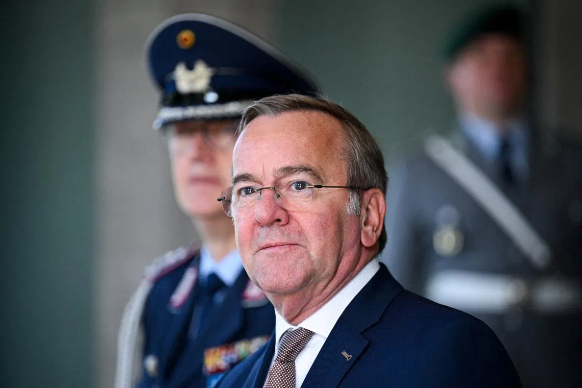 FILE PHOTO: German Defence Minister Boris Pistorius waits to welcome his counterparts, Austria's Klaudia Tanner, Switzerland's Martin Pfister and Luxembourg's Yuriko Backes for talks on security, Ukraine support and D‑A‑CH cooperation at the Defence Ministry in Berlin, Germany May 18, 2026. REUTERS/Annegret Hilse/File Photo
