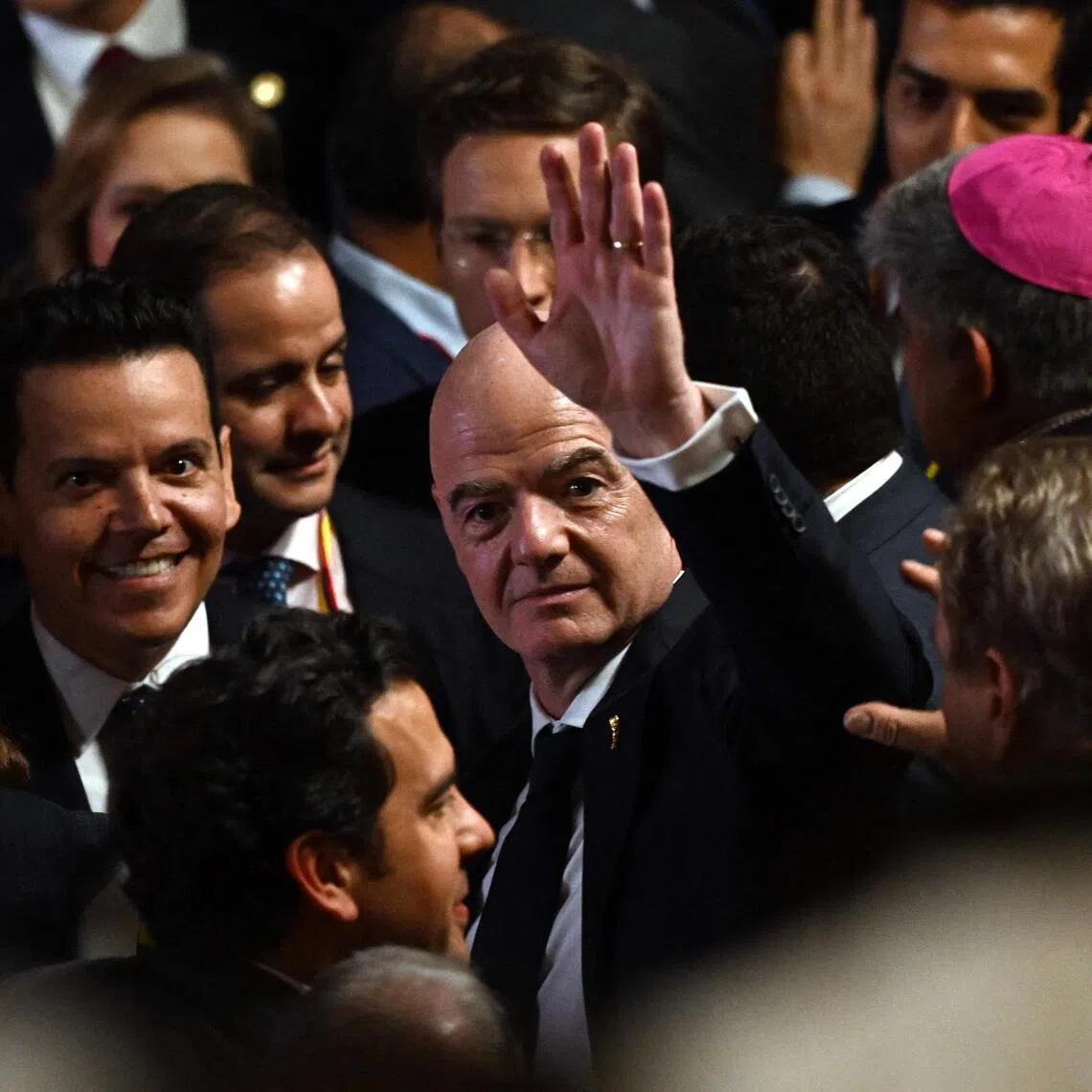 FIFA president Gianni Infantino waving on arrival for the swearing-in of Colombia’s new president, Abelardo de la Espriella, in Cali, Colombia, on Aug 7.