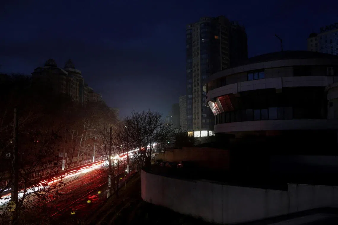 A view shows apartment buildings without electricity during a power outage after critical civil infrastructure was hit by Russian drone attacks, as Russia's invasion of Ukraine continues, in Odesa, Ukraine December 10, 2022.  REUTERS/Serhii Smolientsev     TPX IMAGES OF THE DAY     