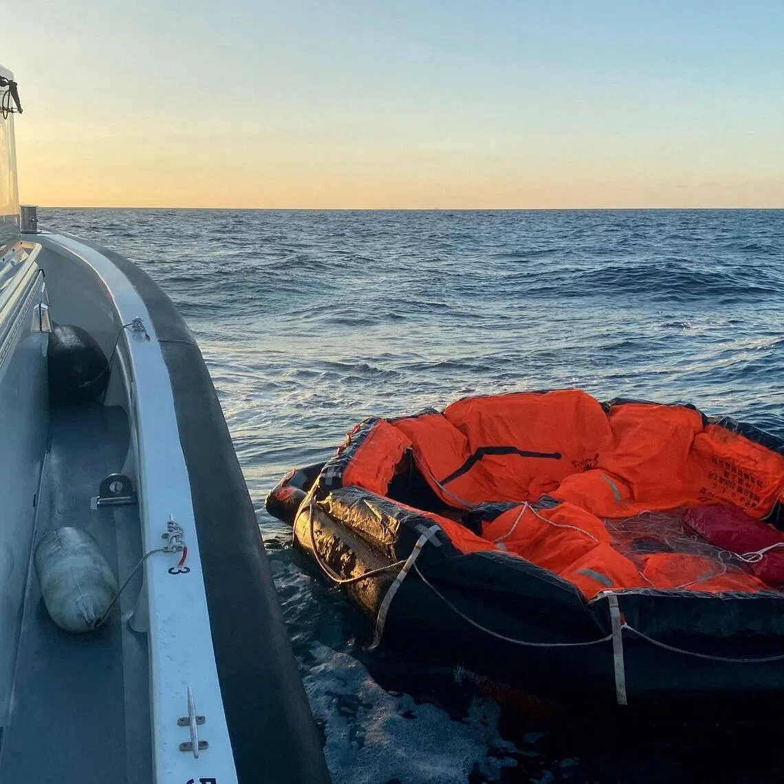 A Turkish Coast Guard ship during a search for crew members around the ALSU oil tanker after it collided with another ship near Silivri in the Sea of Marmara, off Istanbul.