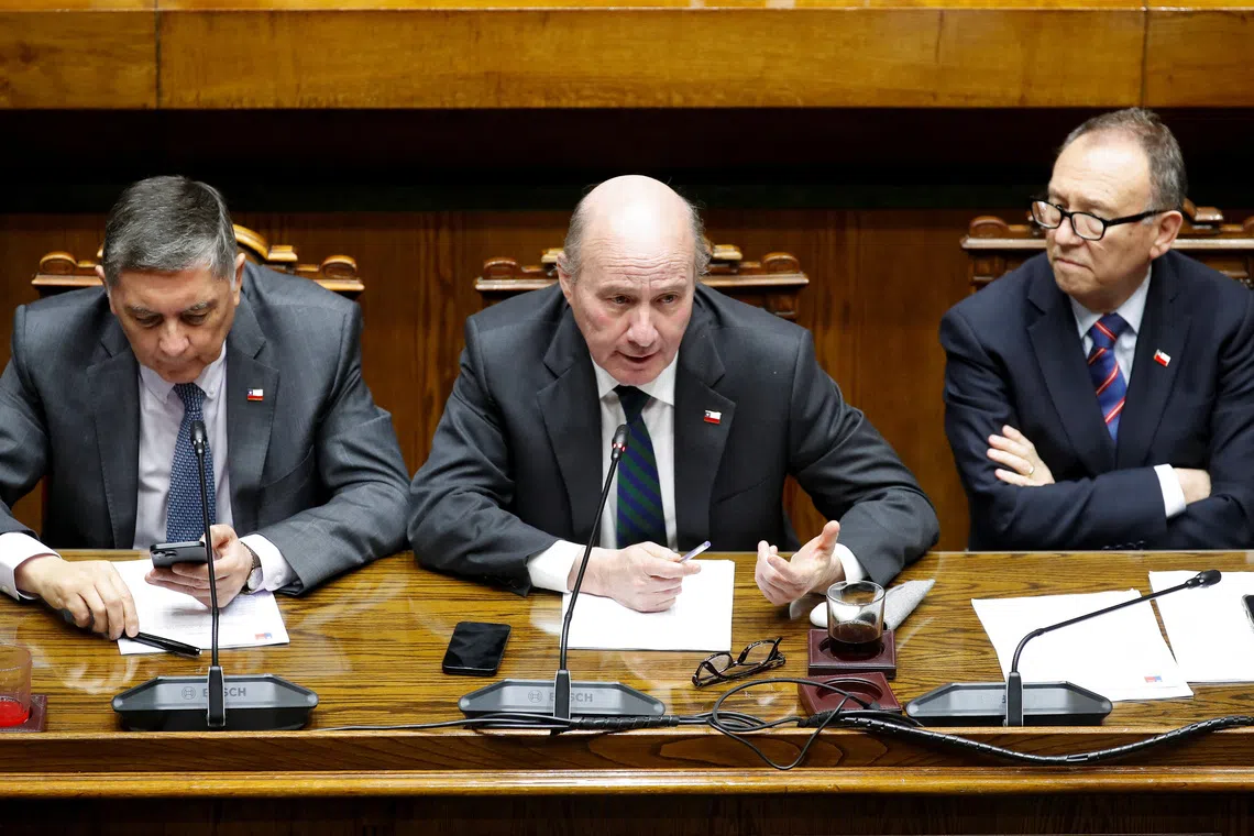 Chile's Finance Minister Jorge Quiroz speaks during a session to vote on the last unresolved article of President Jose Antonio Kast's economic reform bill at the Senate in Valparaiso, Chile, August 4, 2026. REUTERS/Rodrigo Garrido