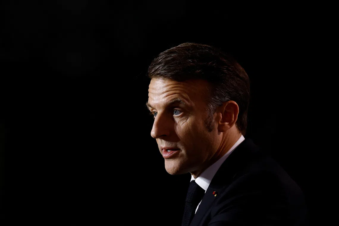 French President Emmanuel Macron in Cesson-Sevigne, near Rennes, France, January 20, 2025. REUTERS/Stephane Mahe/Pool