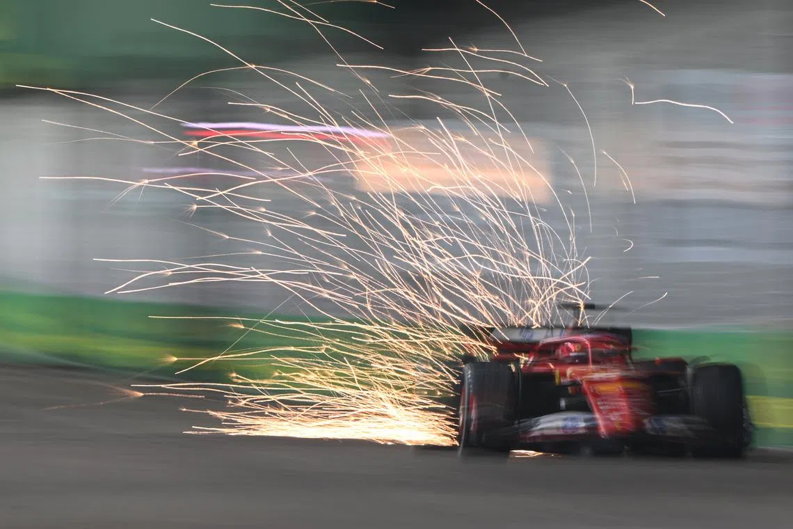 Monaco driver Charles Leclerc of Scuderia Ferrari in action during Singapore Airlines Singapore Grand Prix night race on Sept 22