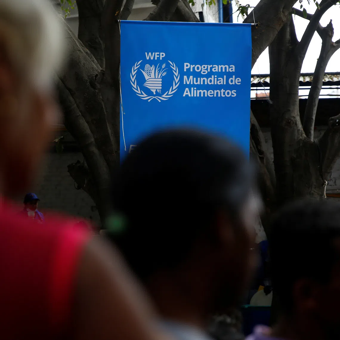 The logo of the World Food Programme is seen at a community kitchen set-up by them and USAID in Cucuta, Colombia February 7, 2019. REUTERS/Marco Bello