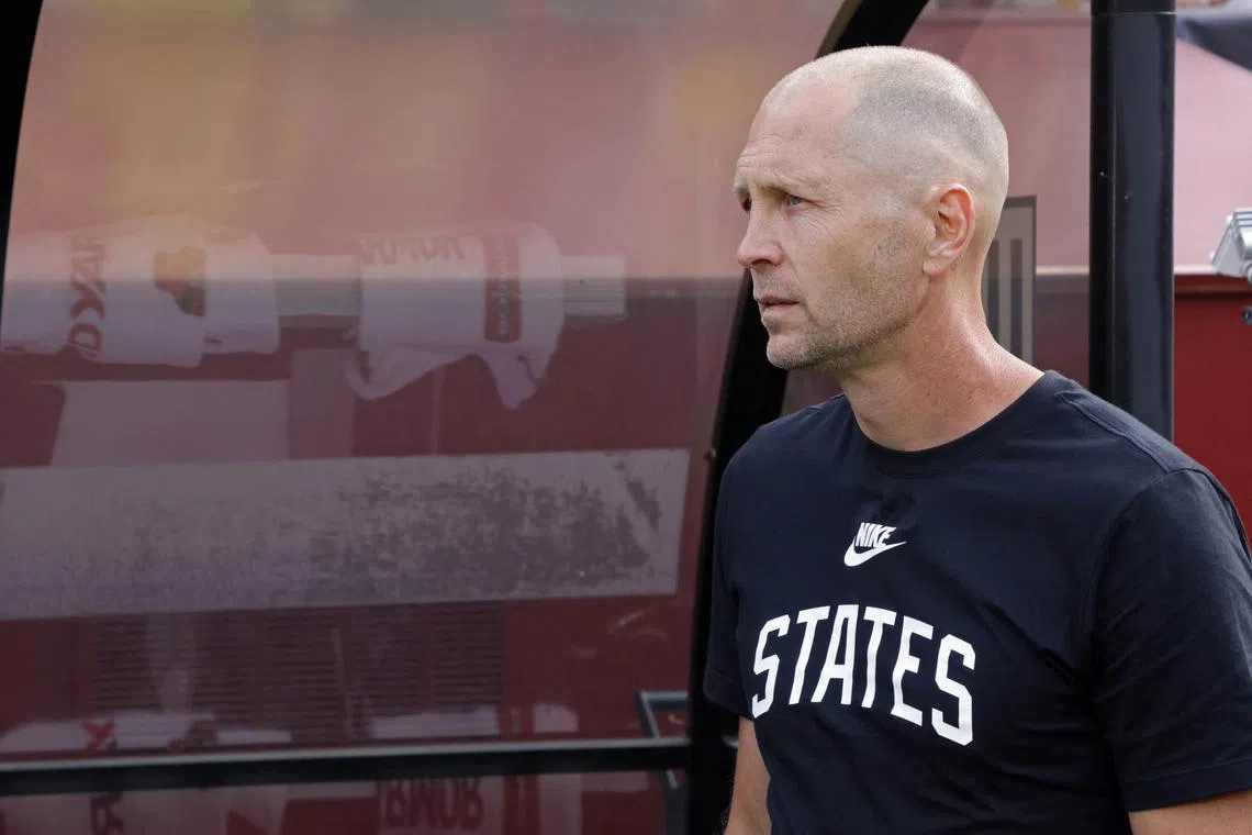 FILE PHOTO: Jun 8, 2024; Landover, Maryland, USA; United States head coach Gregg Berhalter stands at the bench prior to the friendly against Colombia at Commanders Field. Mandatory Credit: Geoff Burke-USA TODAY Sports/File Photo
