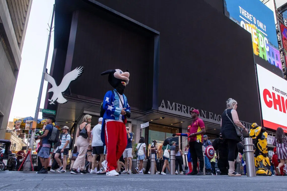 A blank digital billboard on an American Eagle store in Times Square in New York, on July 19, 2024. 