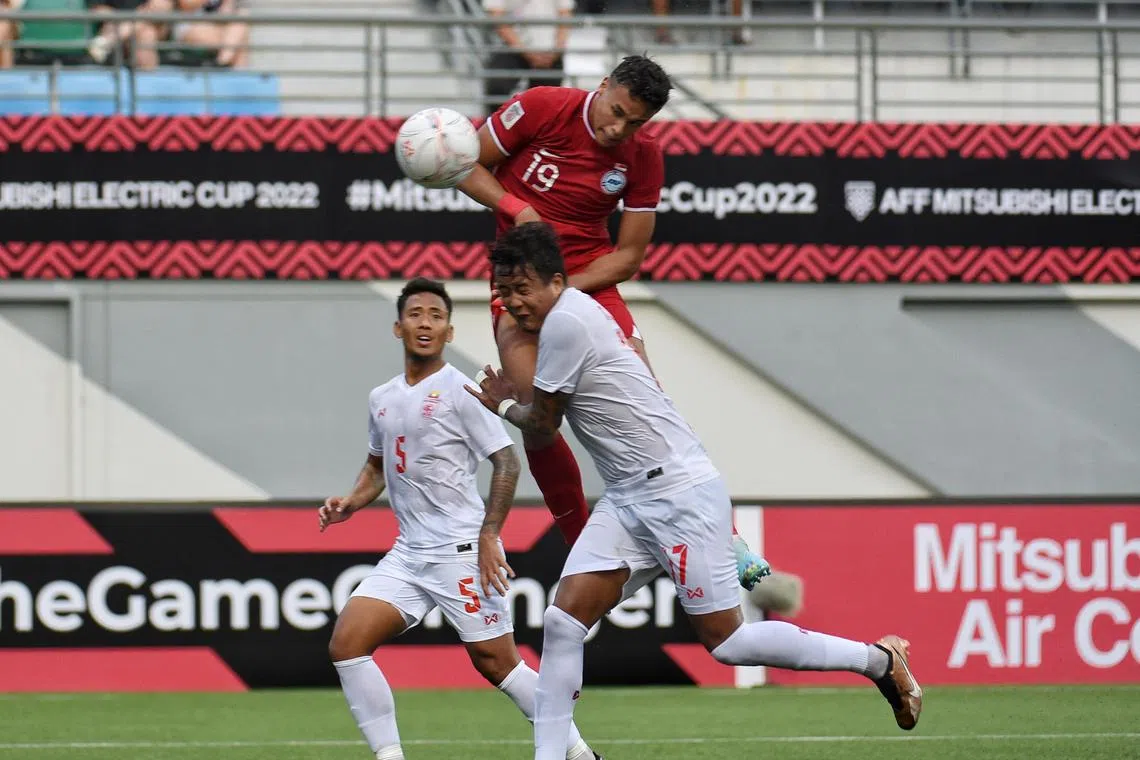 dlsoc26 - Singapore striker Ilhan Fandi equalises to make it 1-1 and inspire the Lions to a 3-2 win over Myanmar in their AFF Championship Group B opener

credit: Football Association of Singapore
copyright: For SPH use only
section: Sports