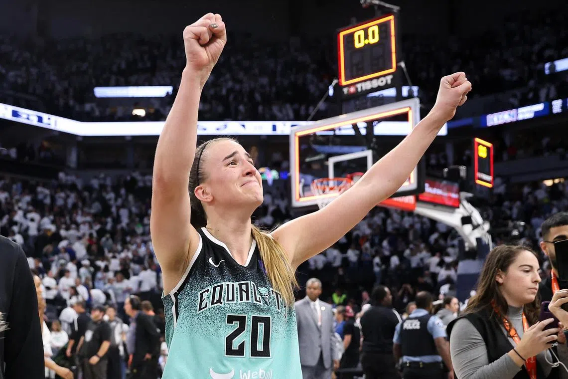 New York Liberty guard Sabrina Ionescu emotional after her team win Game 3 of the 2024 WNBA Finals against the Minnesota Lynx at Target Centre. 