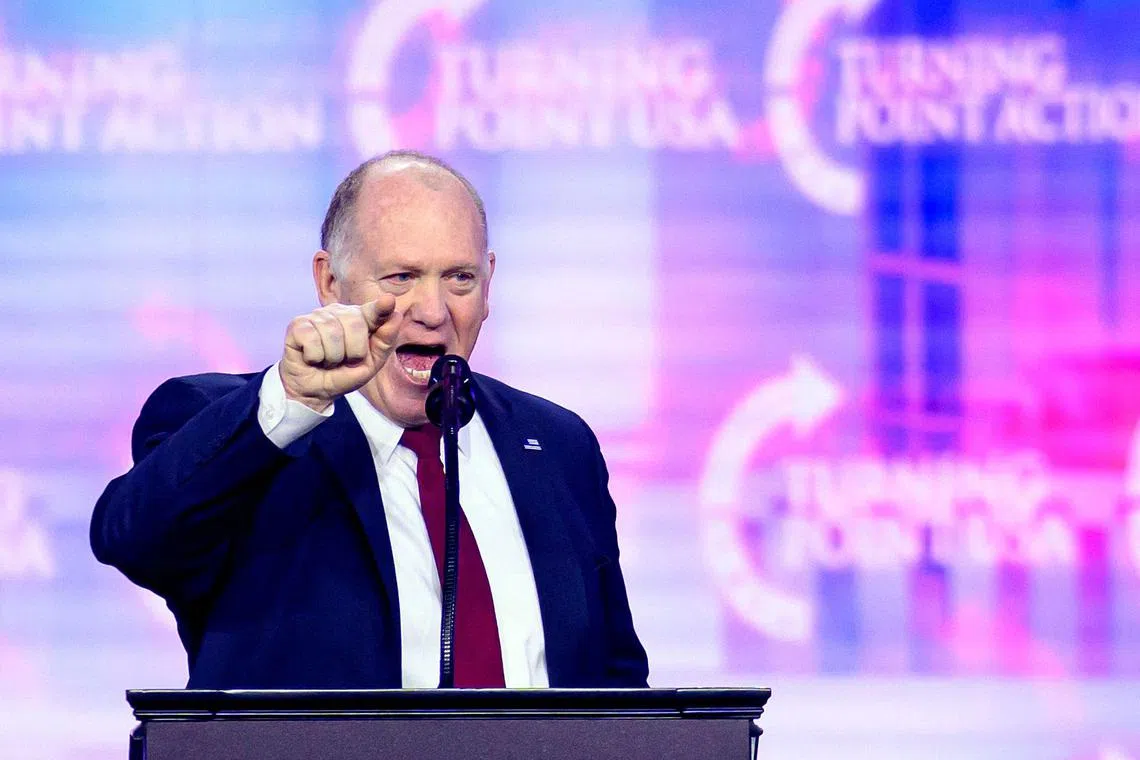 Incoming White House 'border czar' Tom Homan speaking during Turning Point's annual AmericaFest 2024 in Phoenix, Arizona, on Dec 22, 2024. 