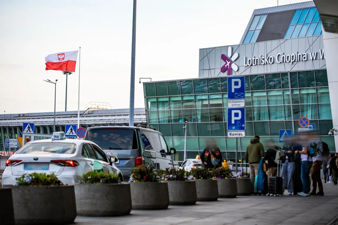 Warsaw’s Chopin Airport earlier reported disruptions to aircraft takeoffs, but later said planes were departing.
