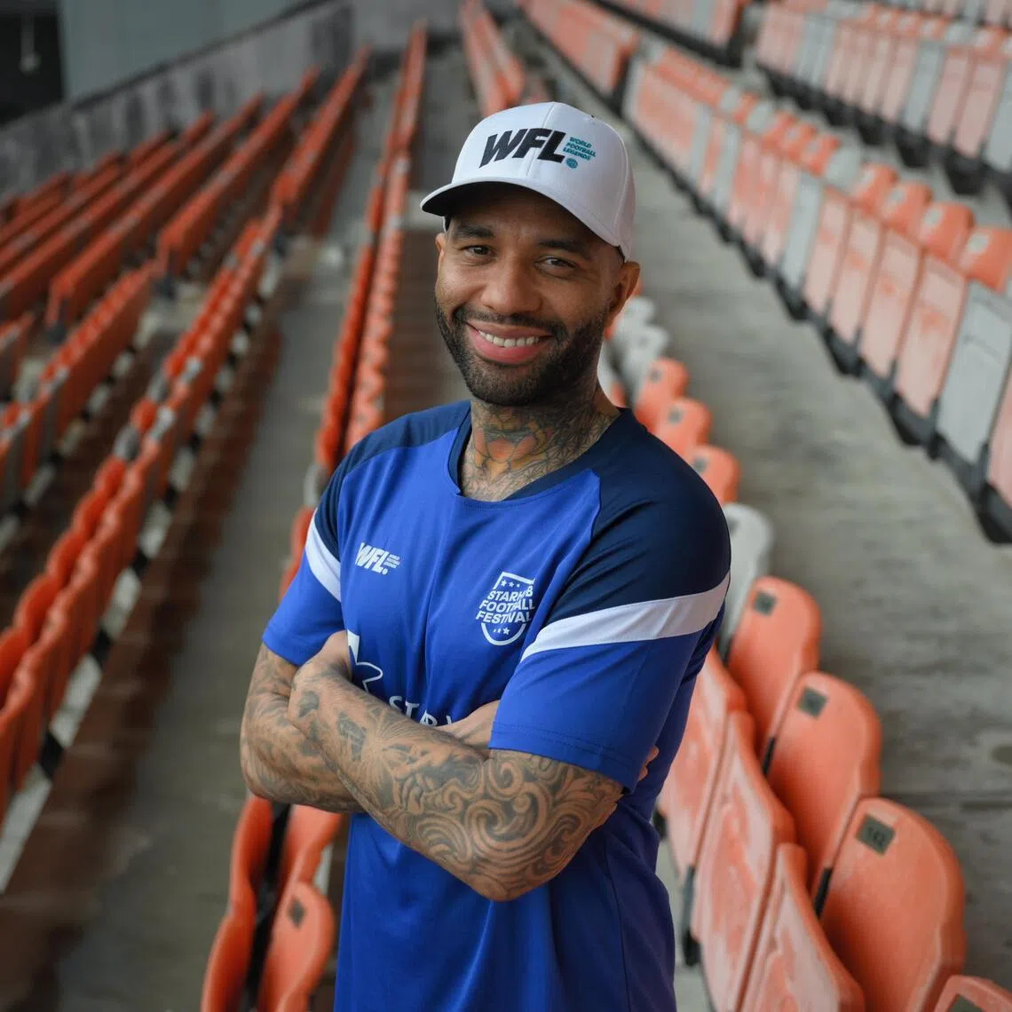 Jermaine Pennant at Our Tampines Hub in 2024 during a visit for a football clinic as part of the StarHub Football Festival. He played for Tampines Rovers in 2016.