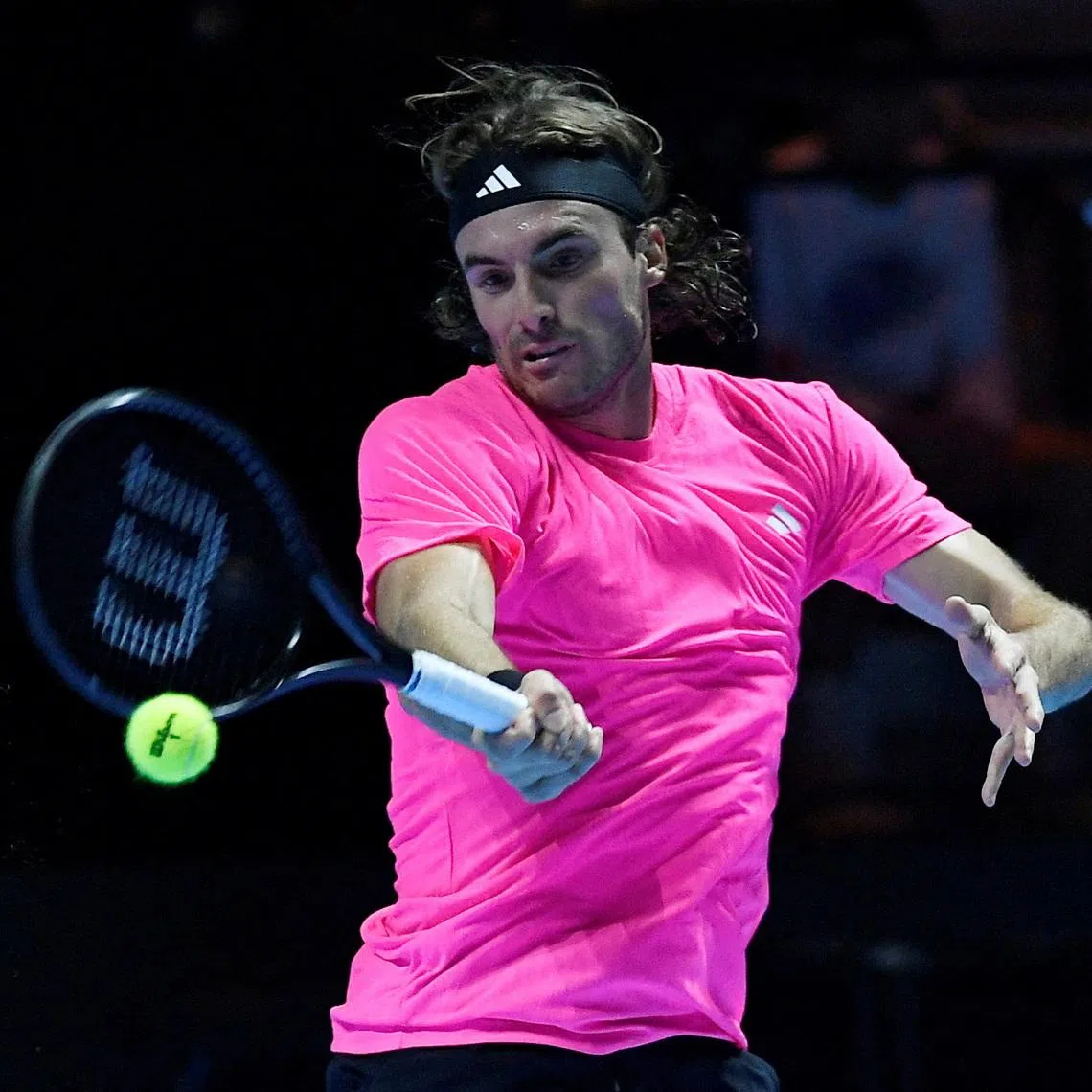 FILE PHOTO: Greece's Stefanos Tsitsipas in action during his quarter final match against Italy's Jannik Sinner at the Six Kings Slam, ANB Arena, Riyadh, Saudi Arabia, October 15, 2025 REUTERS/Stringer/File Photo