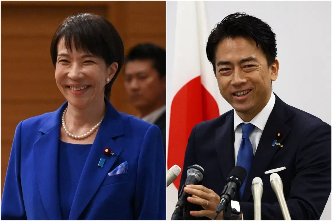 Former economic security minister Sanae Takaichi (left) and agriculture minister Shinjiro Koizumi are in the race to succeed Mr Ishiba.
