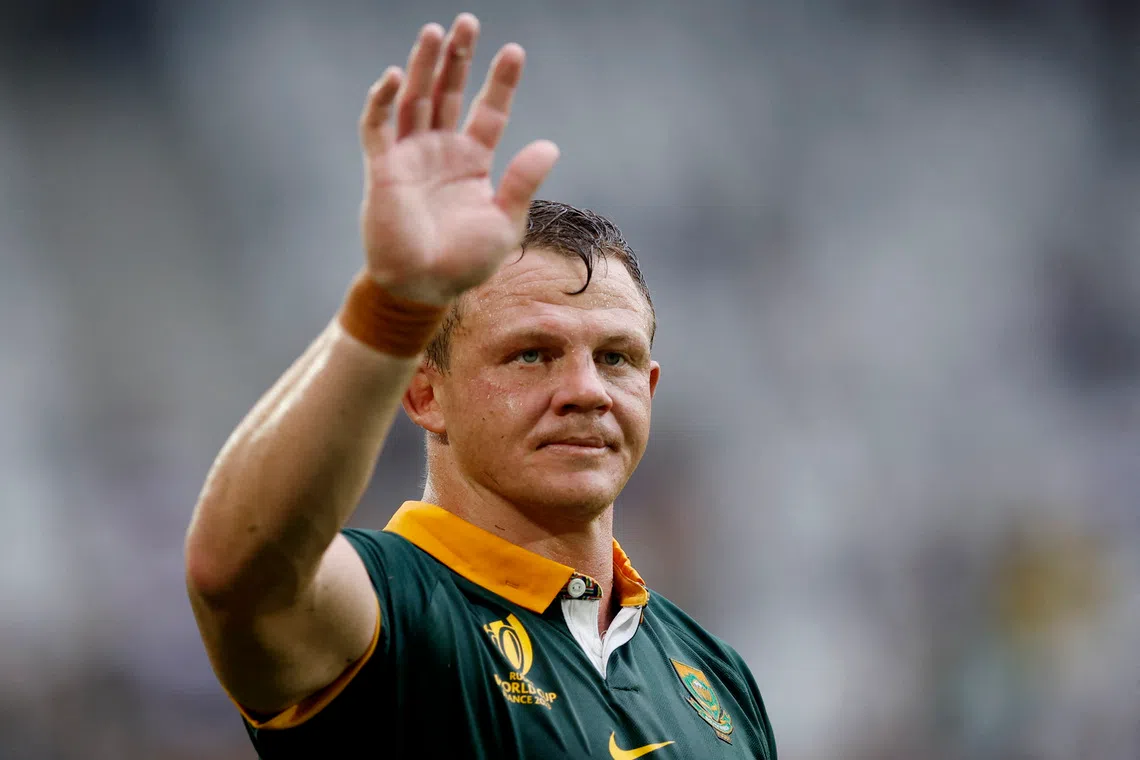 Rugby Union - Rugby World Cup 2023 - Pool B - South Africa v Romania - Matmut Atlantique, Bordeaux, France - September 17, 2023 South Africa's Deon Fourie celebrates after the match REUTERS/Stephane Mahe