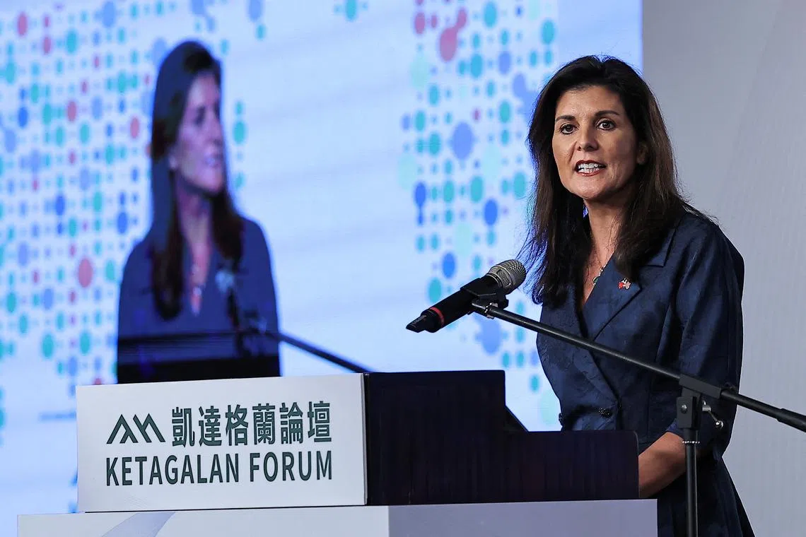 Former U.S. Ambassador to the United Nations Nikki Haley makes a speech at the annual Ketagalan Forum in Taipei, Taiwan August 21, 2024. REUTERS/Ann Wang